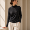 Bark Texture Fine Wool Turtleneck — Black