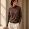 Bark Texture Fine Wool Turtleneck — Coffee Brown -1