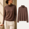 Bark Texture Fine Wool Turtleneck — Coffee Brown - 2