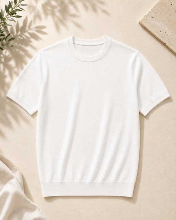 Classic Crew Knit Tee – White-2 Classic Crew Knit Tee – White -2