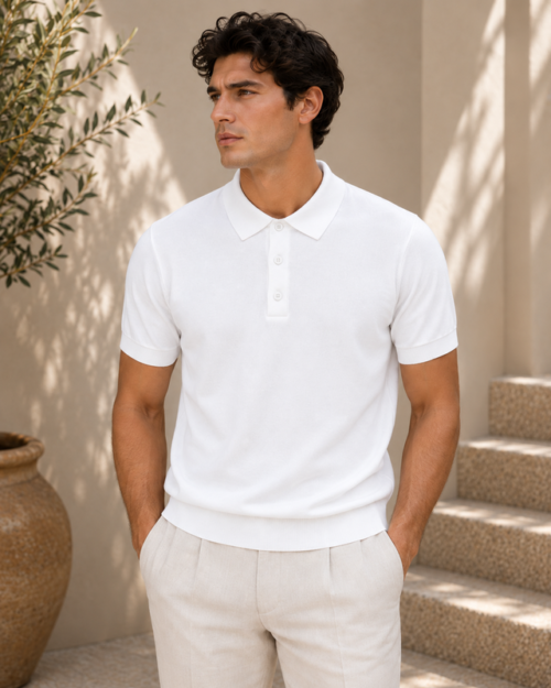 Classic Knit Polo – White