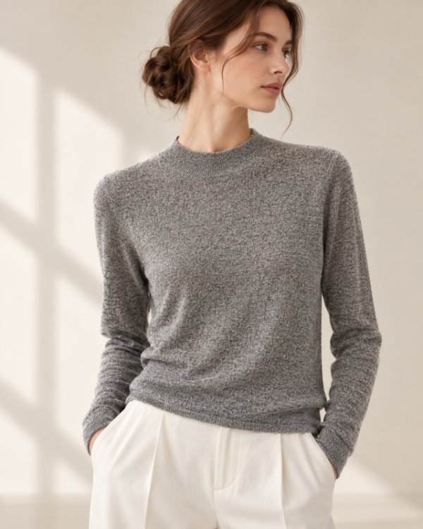DUC_DORE_Fine Wool Mock-Neck Knit – Grey Lightweight Wool Mock-Neck Knit – Grey