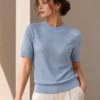 Shimmer Ribbed Short-Sleeve Knit – Powder Blue