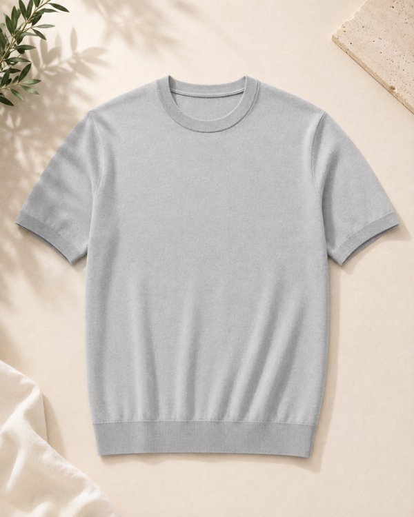 Classic Crew Knit Tee – Light Grey- Classic Crew Knit Tee – Light Grey-