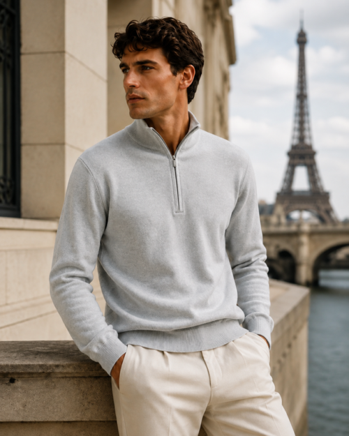 Men’s Light Grey Half-Zip Knit