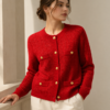Textured Four-Pocket Cardigan – Red