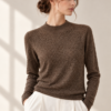 Lightweight wool mock neck knit – Chestnut Brown