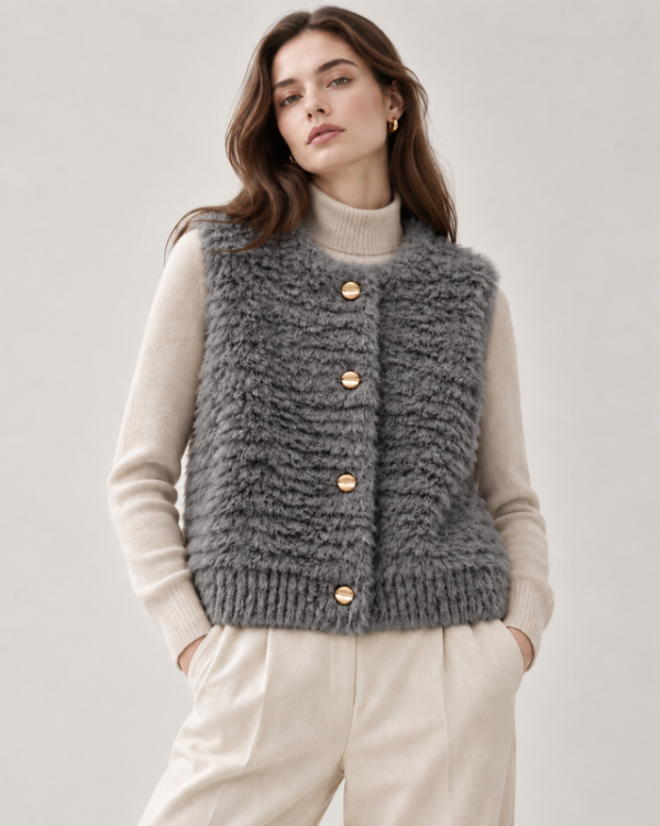 Modèle_de_gilet_en_laine_bouclée_grise_DUC_DORE Wool Pile Vest – Grey