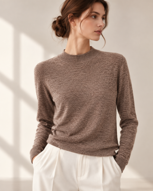 DUC_DORE_Light_Brown_Bark_Texture_Knit_640x800 lightweight wool mock neck knit – Light Brown