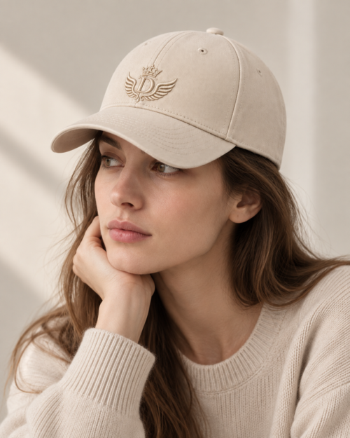 DUC_DORE_Light_Khaki_Cap_Female Signature Embroidered Cap — Light Khaki