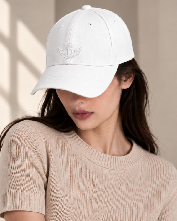 DUC_DORE_White_Cap_Female_Model Signature Embroidered Cap — White