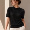 Shimmer Ribbed Short-Sleeve Knit – Black